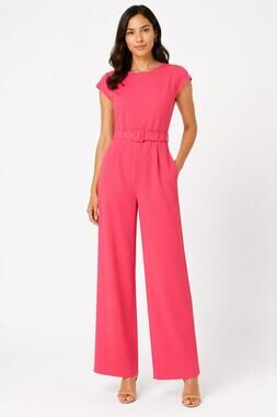 NWT Maggie London Coral Pink Wide Leg Belted Jumpsuit Romper Size 0